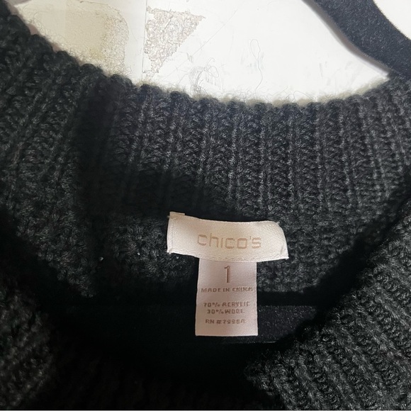 Chico’s Wool Blend Cardigan Knit Black Size 1 / Medium Textured Fall Office - Picture 7 of 9